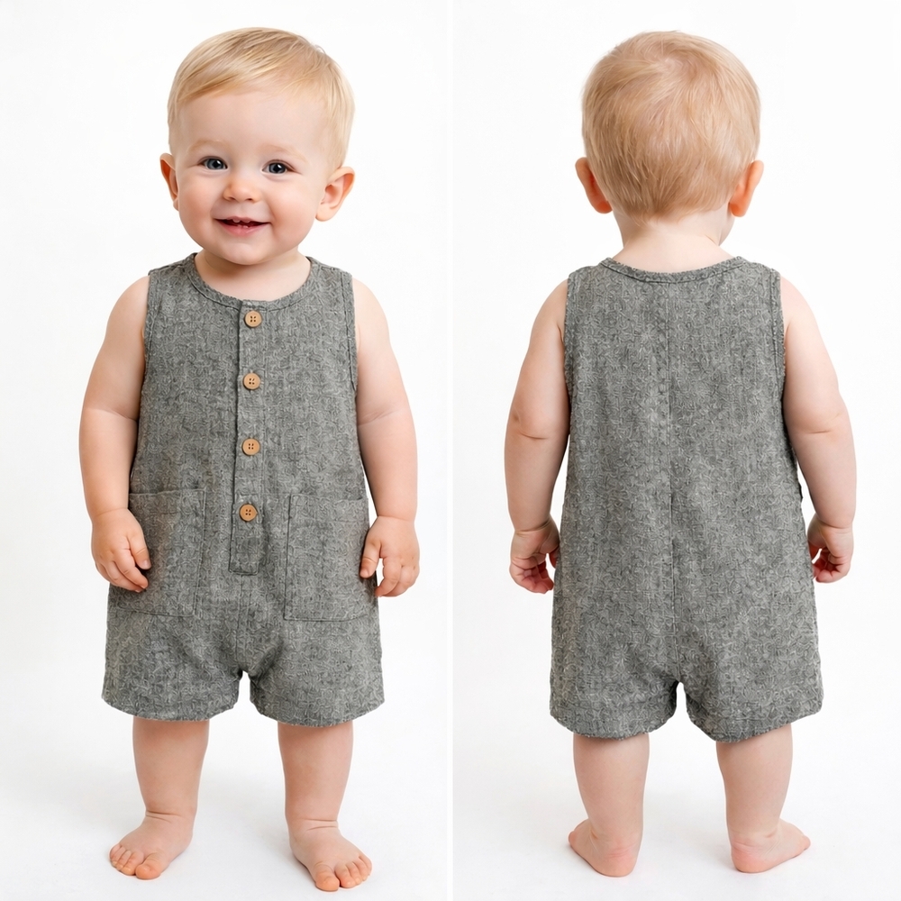 YO BABY Romper 12-18 Months Gray Cotton Minimalist Cottagecore Prairie Baby NEW